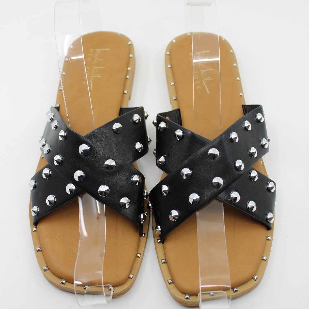 Nicole Miller New York NWOT Women Sandals Black Studded SZ 8M Cushion Slip on